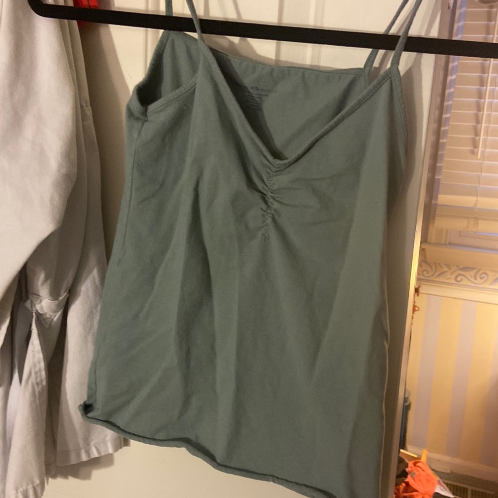 Brandy Melville Sage Green Ruched V-Neck Tank Top